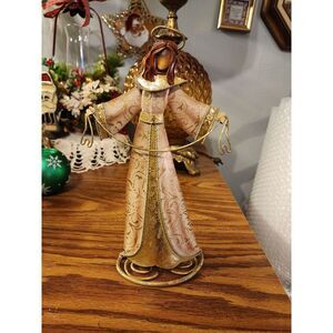 Vintage 10"‎ Gold Metal Gorgeous Christmas Angel. Very Detailed And Rare